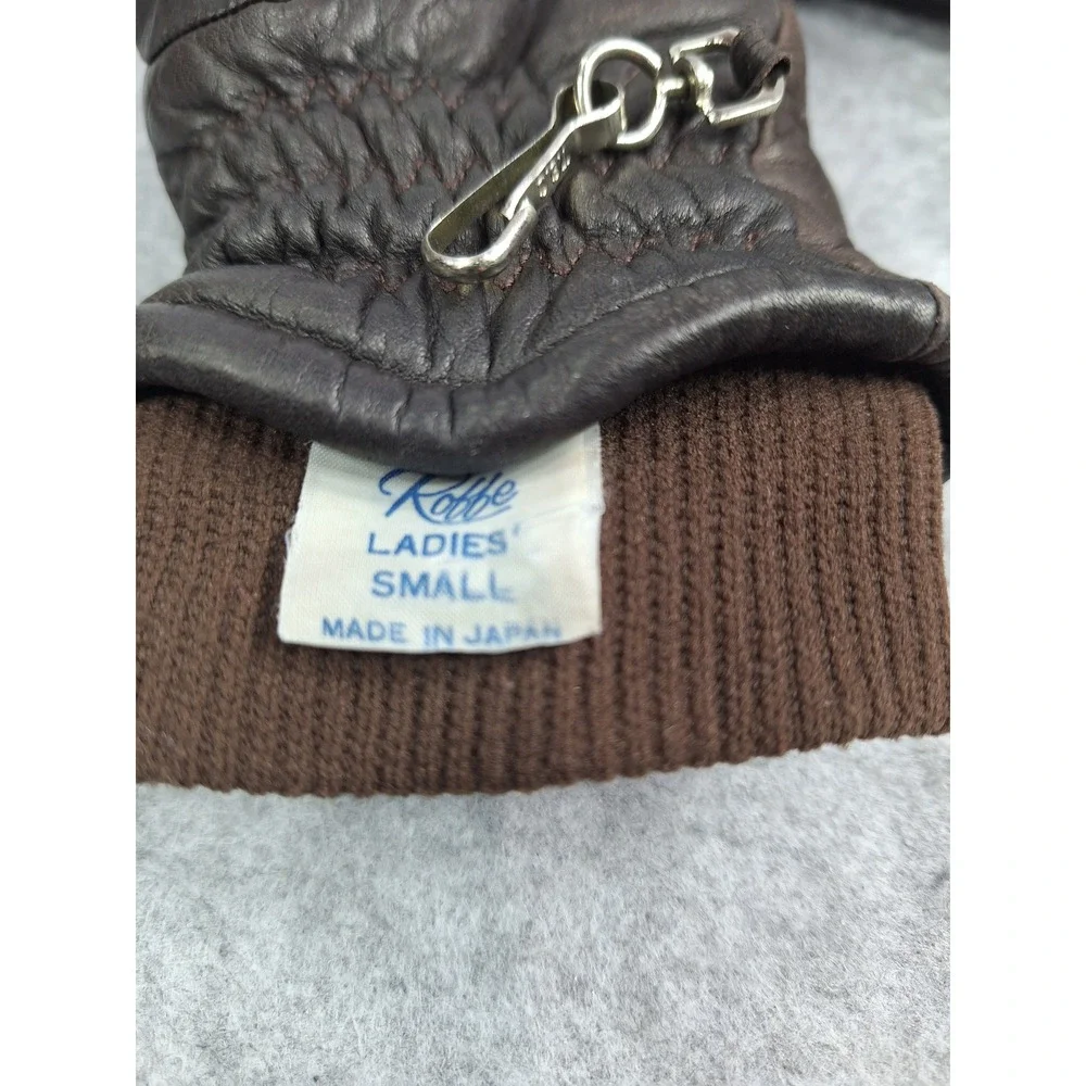 Vintage Roffe Brown Leather Ski Mittens Japan Quilted Padded Ladies Small